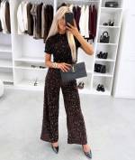 Brązowy Miękkie Spodnie Z Cekinami