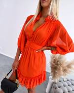 Oranžinė Šifono Suknelė Su Sagomis