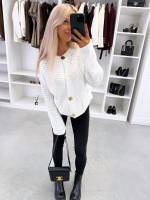 Biały Kardigan Z Guzikami W Złotym Odcieniu