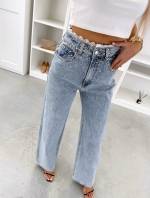 Zila Taisna Piegriezuma Džinsi Ar Mežģīnēm Un Rotājumiem