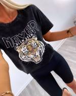 Фуксии Свободная футболка с изображением тигра
