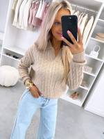 Rožinis Minkštas Megztinis Su V Formos Iškirpte