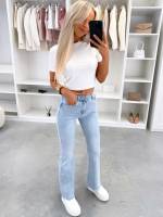 Mėlyna Tamprūs Platėjančio Silueto Džinsai