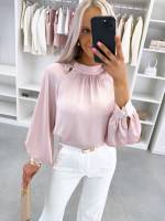 Розовый Струящаяся блуза с пуговицами под золото