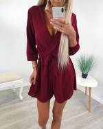 Must Keskelt Seotav Lühike Jumpsuit