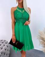 Fuchsia Chiffon Dress With Lace Top