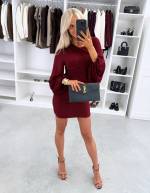 Tumši Sarkans Elastīga Pieguļoša Kleita Ar Platām Piedurknēm