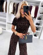 Brązowy Miękkie Spodnie Z Cekinami