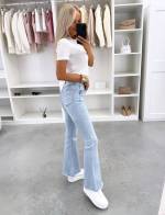 Mėlyna Tamprūs Platėjančio Silueto Džinsai