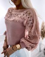 Beige Soft Sweater With Lace