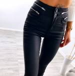 Melns Matētas ādas Elastīgas Bikses Ar Sudraba Rāvējslēdzējiem