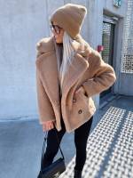 Karmelowy Krótka Pluszowa Kurtka Teddy