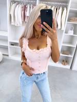 Dzeltens Elastīgs Tops Ar Mežģīņu Apdari