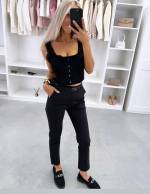 Melns Brīva Piegriezuma Bikses Ar Jostu