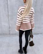Beige Striped Turtleneck Sweater