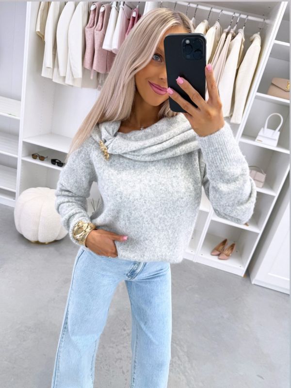 Hall Kuldse Detailiga Pehme Kampsun