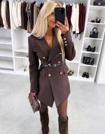 Коричневый Платье-пиджак с поясом