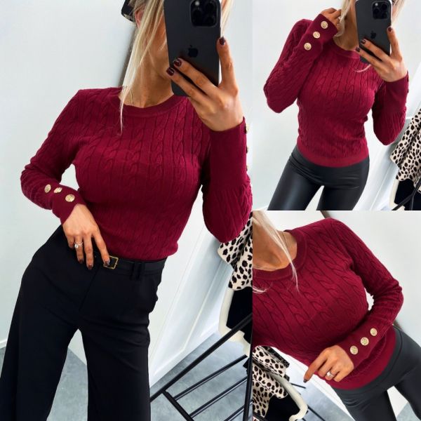 Dark Red Sweater With Golden Buttons