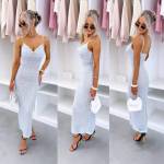 Balts Elastīga Mežģīņu Bodycon Kleita