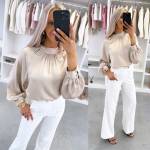 Розовый Струящаяся блуза с пуговицами под золото