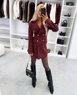 Коричневый Платье-пиджак с поясом