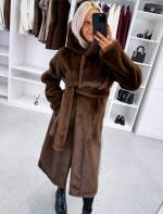 Коричневый Роскошное зимнее пальто с капюшоном