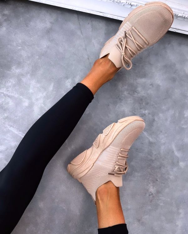 Beige Lace-up Comfy Casual Sneakers