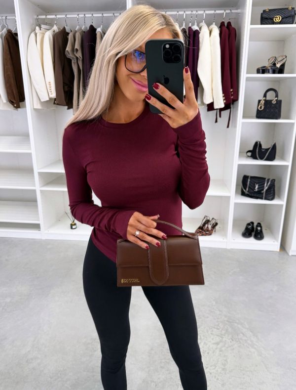 Tumepunane Pikkade Varrukatega Veniv Pluus