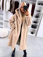 Коричневый Роскошное зимнее пальто с капюшоном