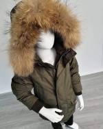 Хаки Теплая зимняя куртка с натуральным мехом