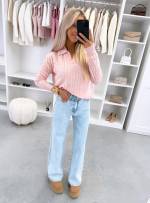 Taupė Minkštas Megztinis Su V Formos Iškirpte