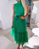 Green Tie-front Tulle Dress