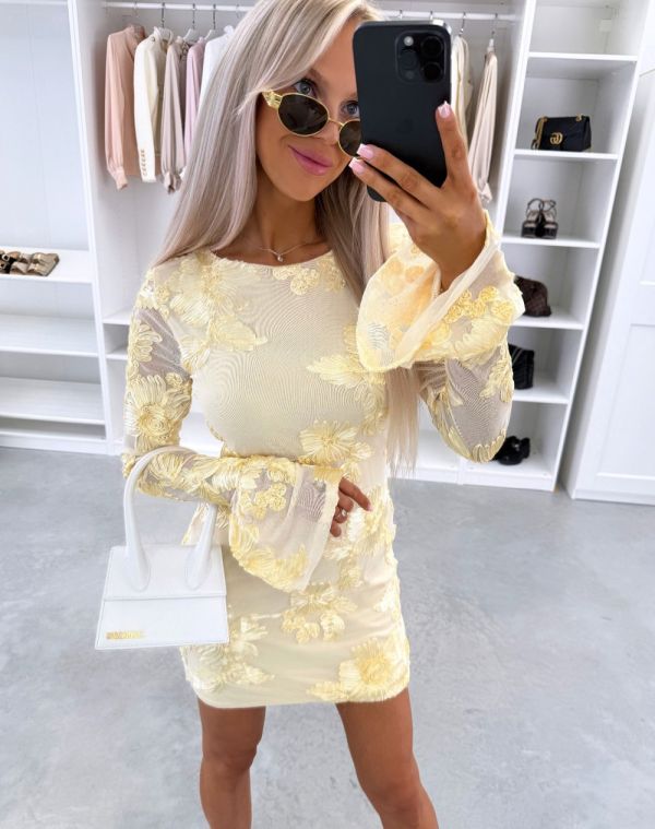 Żółty Wzorzysta Sukienka Bodycon