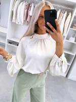 Розовый Струящаяся блуза с пуговицами под золото