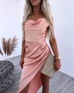 Светло-розовый Шелковое приталенное платье