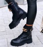 Black Lace Up Gold Chain Boots