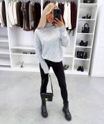 Gaiši Bēša Maigs Adījuma Džemperis Ar Augstu Apkakli