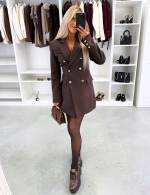 Коричневый Платье-пиджак с поясом