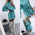 Violets Sasienama Adīta Kleita Ar Augstu Apkakli