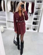 Коричневый Платье-пиджак с поясом