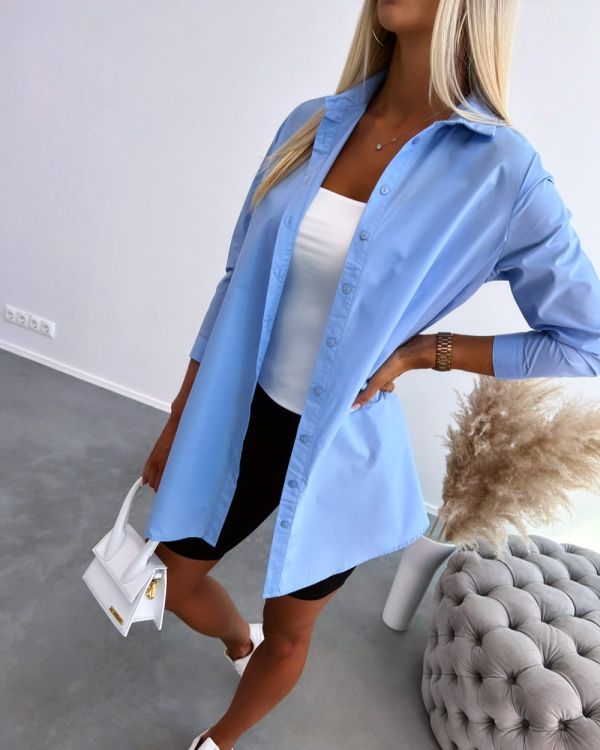 Blue Oversized Buttoned Blouse