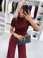 Juoda Švelnus Blizgučiais Siuvinėtas Trumpas Topas