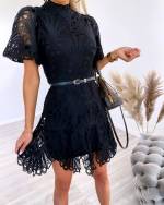 Black Belted Lace Dress