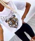 Черный Свободная футболка с изображением тигра