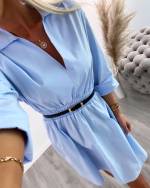Mėlyna Marškinių Suknelė Su Diržu