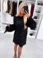 Jasny Beż Miękka, Lejąca Sukienka Z Cekinami