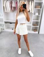Светло-бежевый Юбка-шорты с ремнем