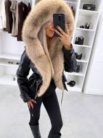 Ciemnoczerwony Parka Z Regulowanym Pasem I Luksusowym Sztucznym Futrem