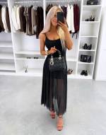 Черный Эластичное миди-платье с подкладкой