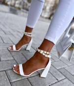 Beige Classic Block-heeled Shoes With Rivets